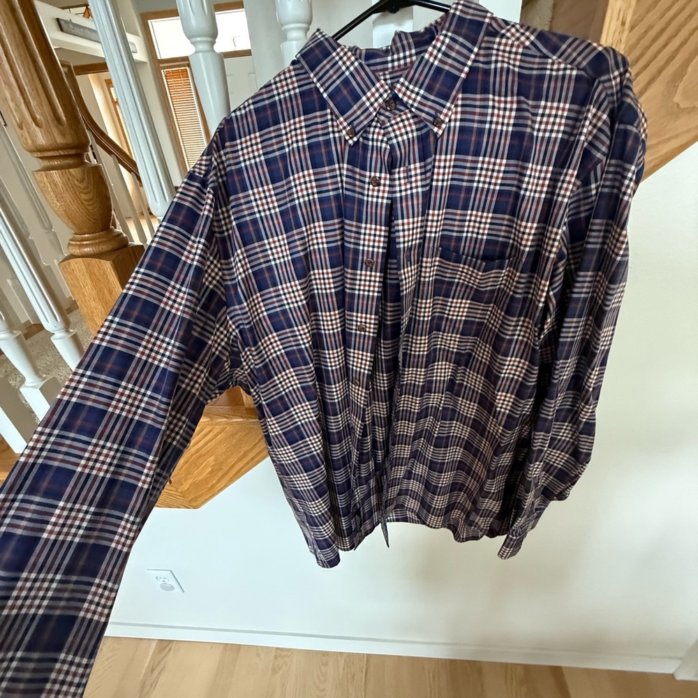 Jos. A. Bank Tailored Fit - Traveler Navy Blue and Orange Plaid Shirt